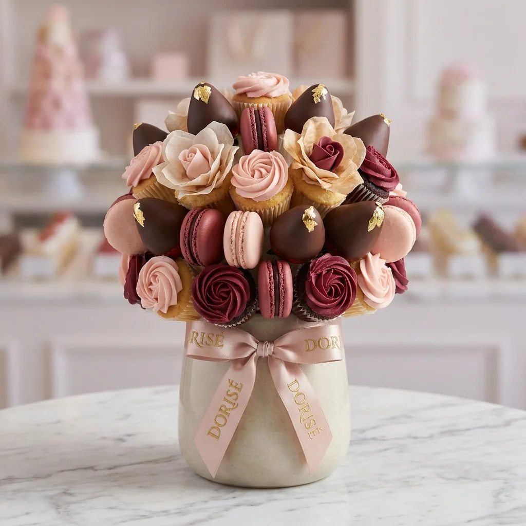 Bó hoa làm từ macaron và bánh ngọt